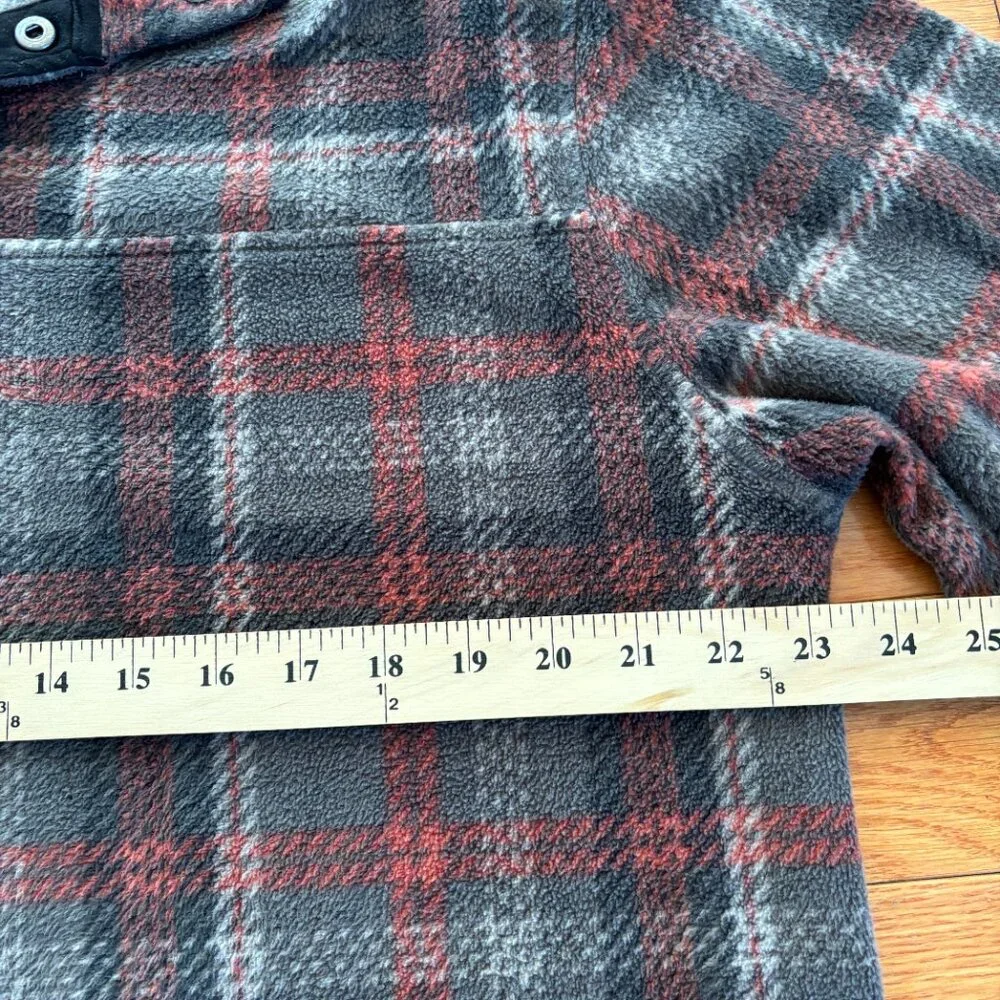 JACHS New York Mock Neck Fleece Pullover‎ Mens M Grey Plaid Cozy Snap Button